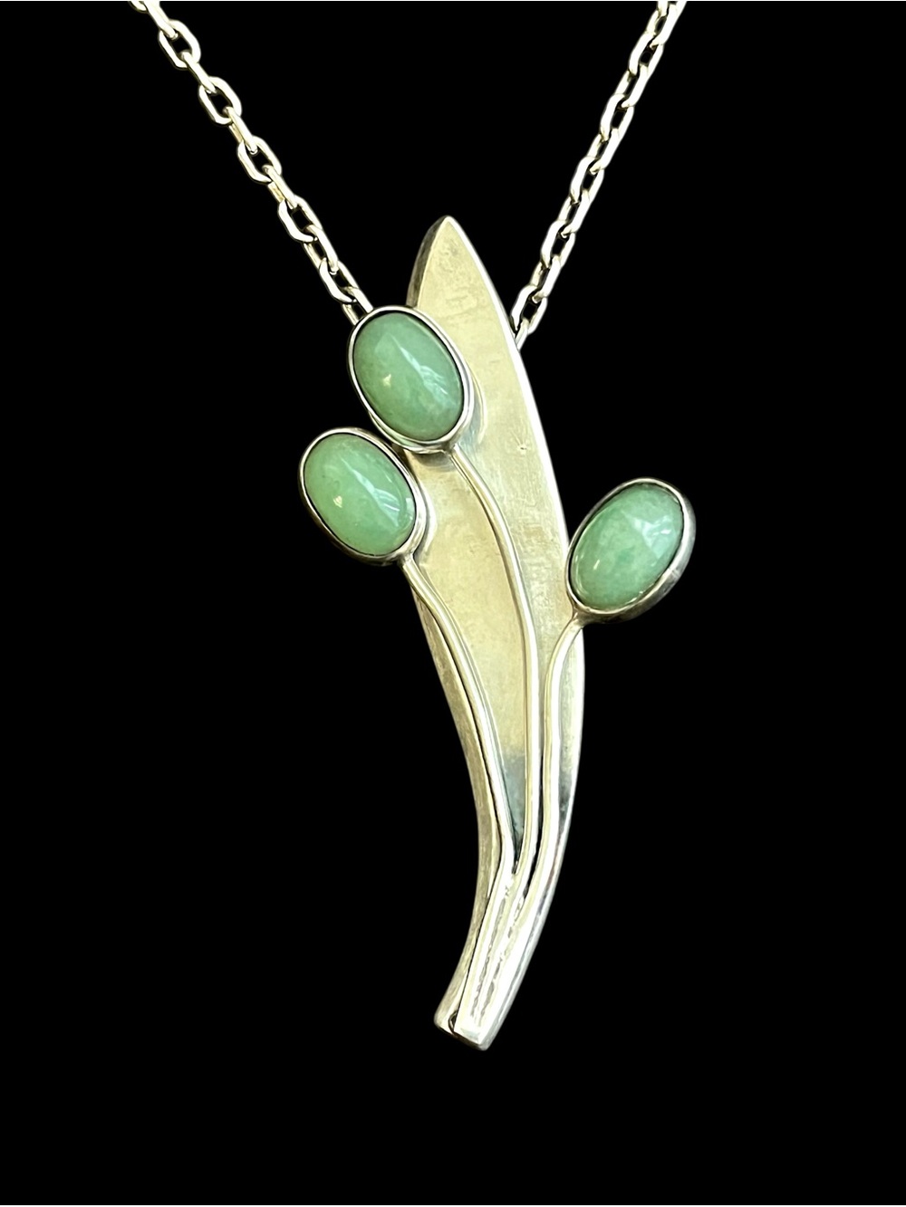 Sigi Pineda Taxco Sterling Silver Aventurine Modernist pin Design #70 16g
